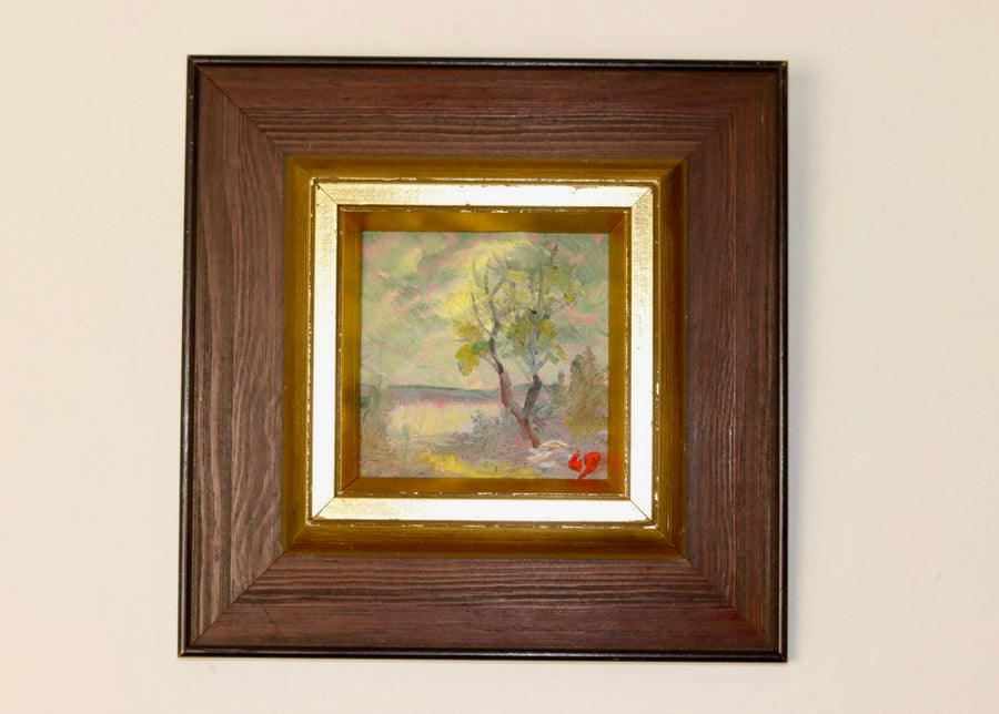 Vintage Oil On Paper Painting" Landscape"