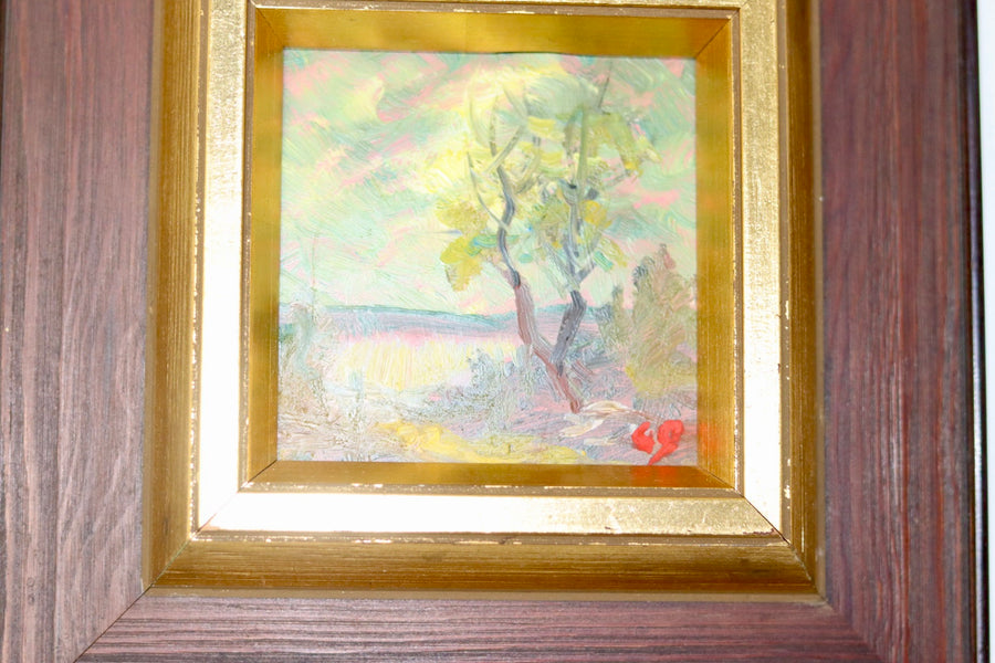 Vintage Oil On Paper Painting" Landscape"