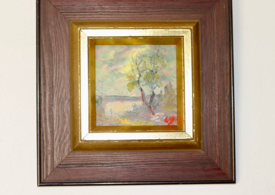 Vintage Oil On Paper Painting" Landscape"