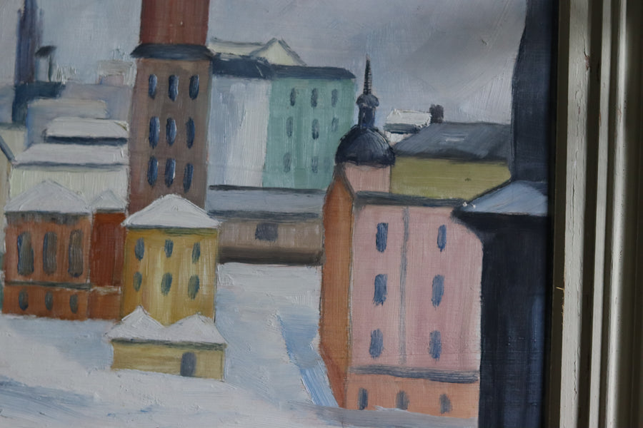 1940's Original Swedish Mid-Century Oil on Panel " Stockholm Riddarholmen" by WÅGE ALBRÅTEN (1895-1968) - Framed Noah Ancienne