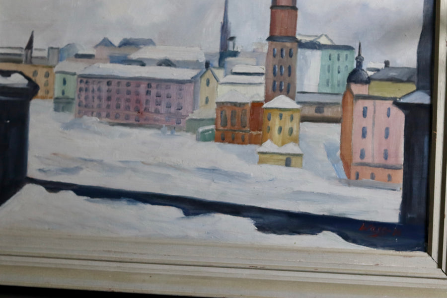 1940's Original Swedish Mid-Century Oil on Panel " Stockholm Riddarholmen" by WÅGE ALBRÅTEN (1895-1968) - Framed Noah Ancienne