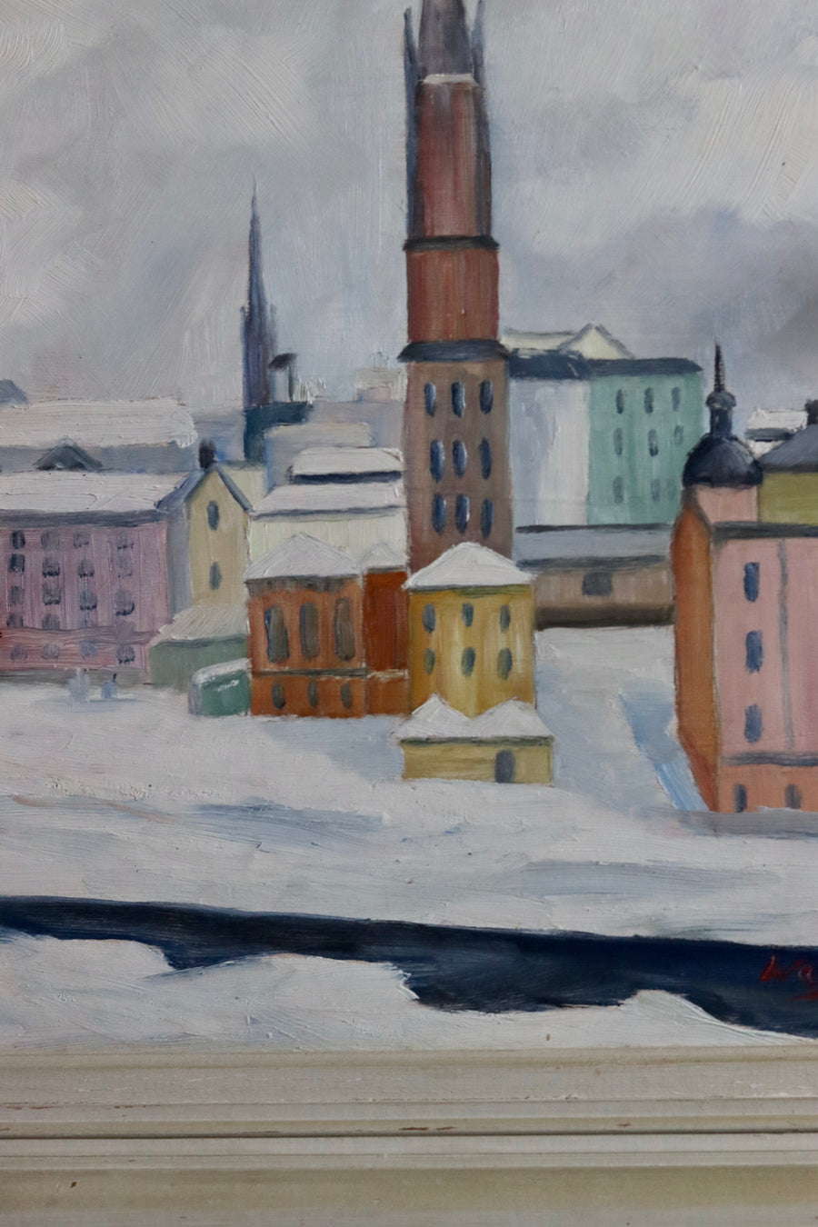 1940's Original Swedish Mid-Century Oil on Panel " Stockholm Riddarholmen" by WÅGE ALBRÅTEN (1895-1968) - Framed Noah Ancienne