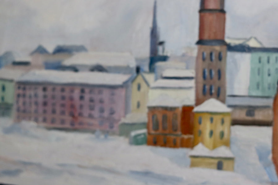 1940's Original Swedish Mid-Century Oil on Panel " Stockholm Riddarholmen" by WÅGE ALBRÅTEN (1895-1968) - Framed Noah Ancienne