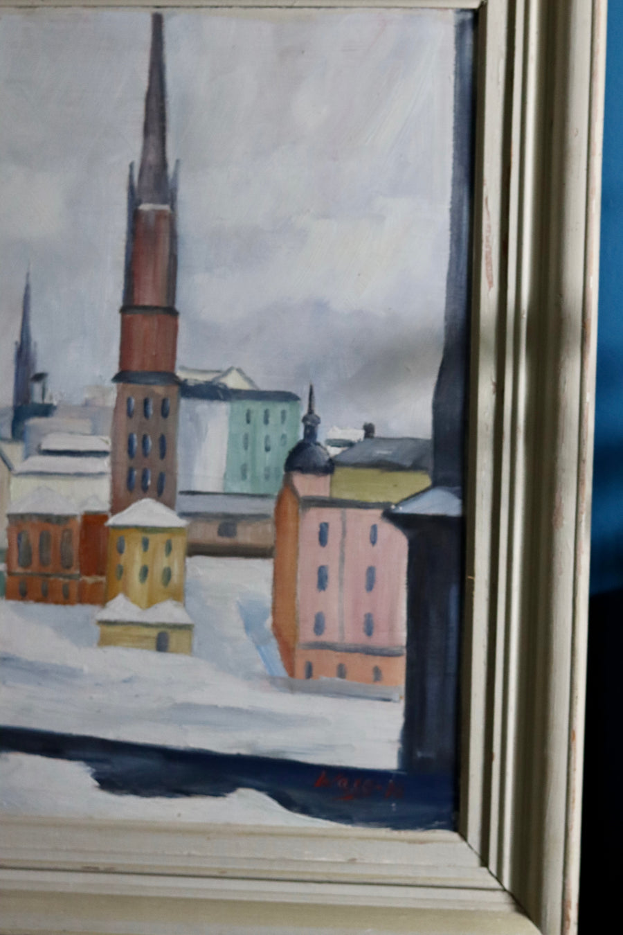 1940's Original Swedish Mid-Century Oil on Panel " Stockholm Riddarholmen" by WÅGE ALBRÅTEN (1895-1968) - Framed Noah Ancienne