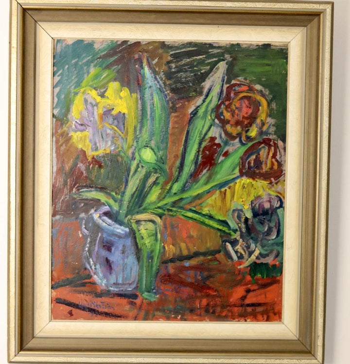 1940's Swedish Mid-Century Oil On Board Painting "Vibrant Floral Still Life" by Ulf Wikström --Vintage & Framed Noah Ancienne