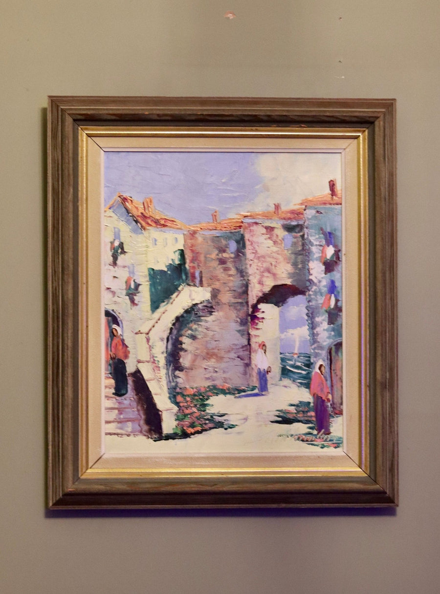 1950's Original Swedish Modernist Oil Painting"Street View To The Sea" by CHARLES SCHÖLANDER - Framed Noah Ancienne