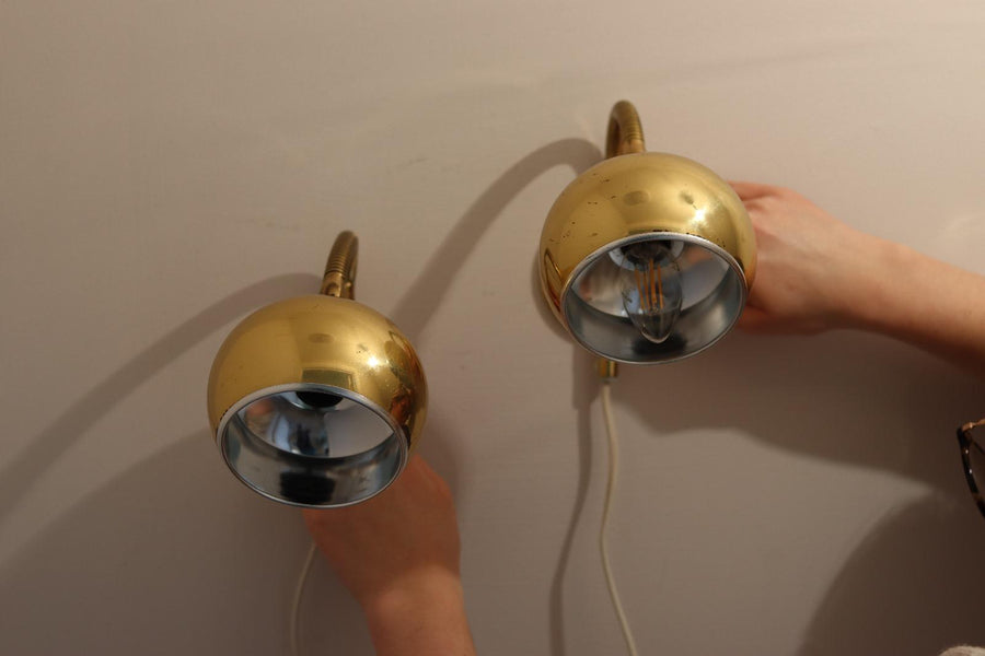 1960'S Pair of Vintage Swedish Brass Wall Lamps by B.J.S Skellefteå Noah Ancienne