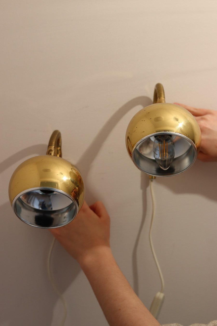 1960'S Pair of Vintage Swedish Brass Wall Lamps by B.J.S Skellefteå Noah Ancienne