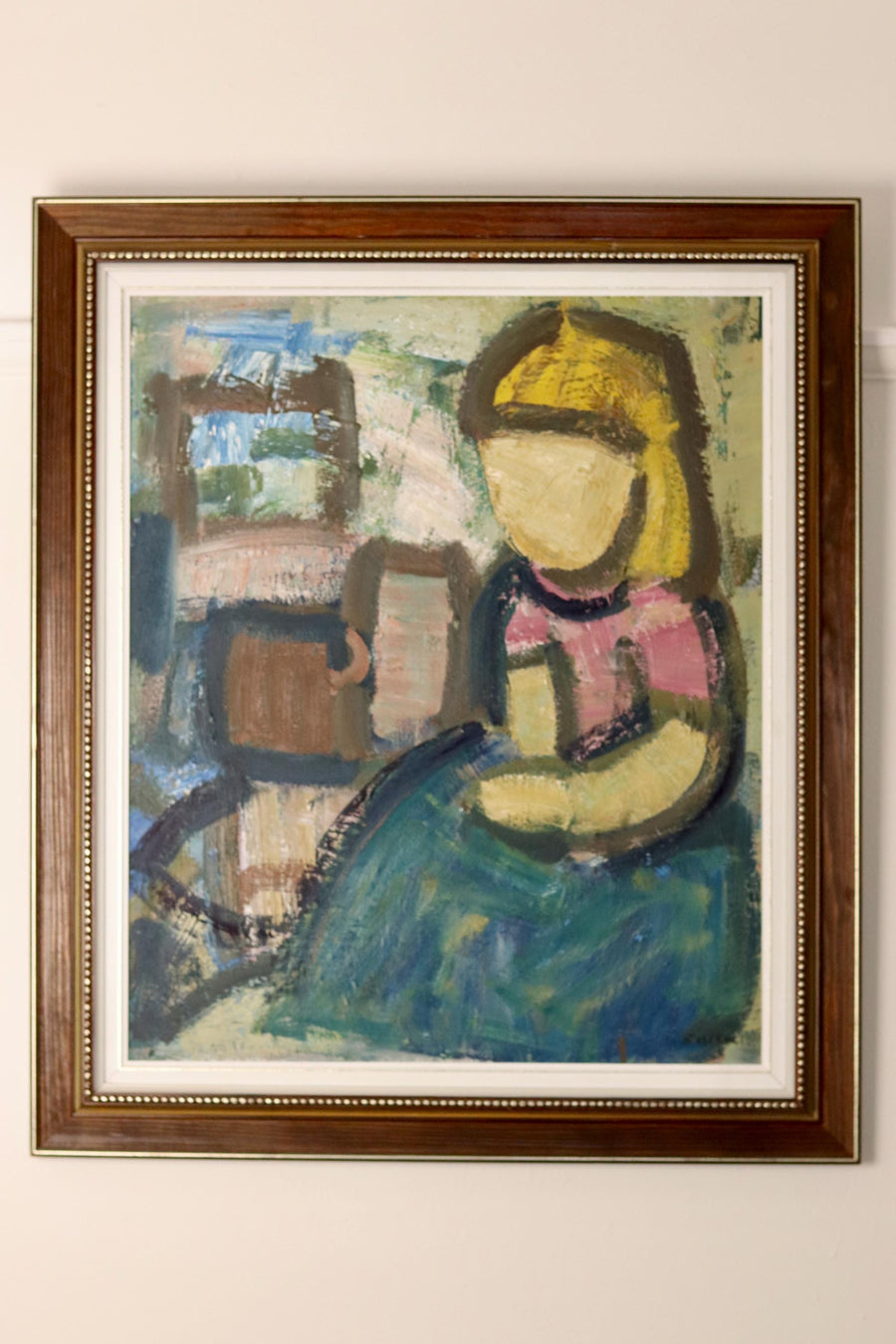 1960's Large Swedish Modernist Oil Painting" Family "by Gösta Falck -Vintage & Framed Noah Ancienne