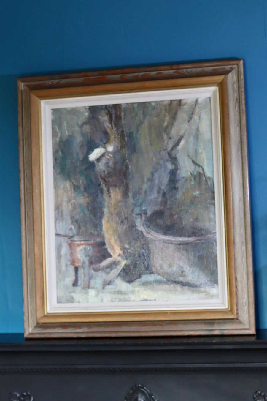 1960's Original Swedish Modernist Oil on Canvas " Study of Hunters Game Rabbit" by Johan Bladh - Vintage & Framed Noah Ancienne