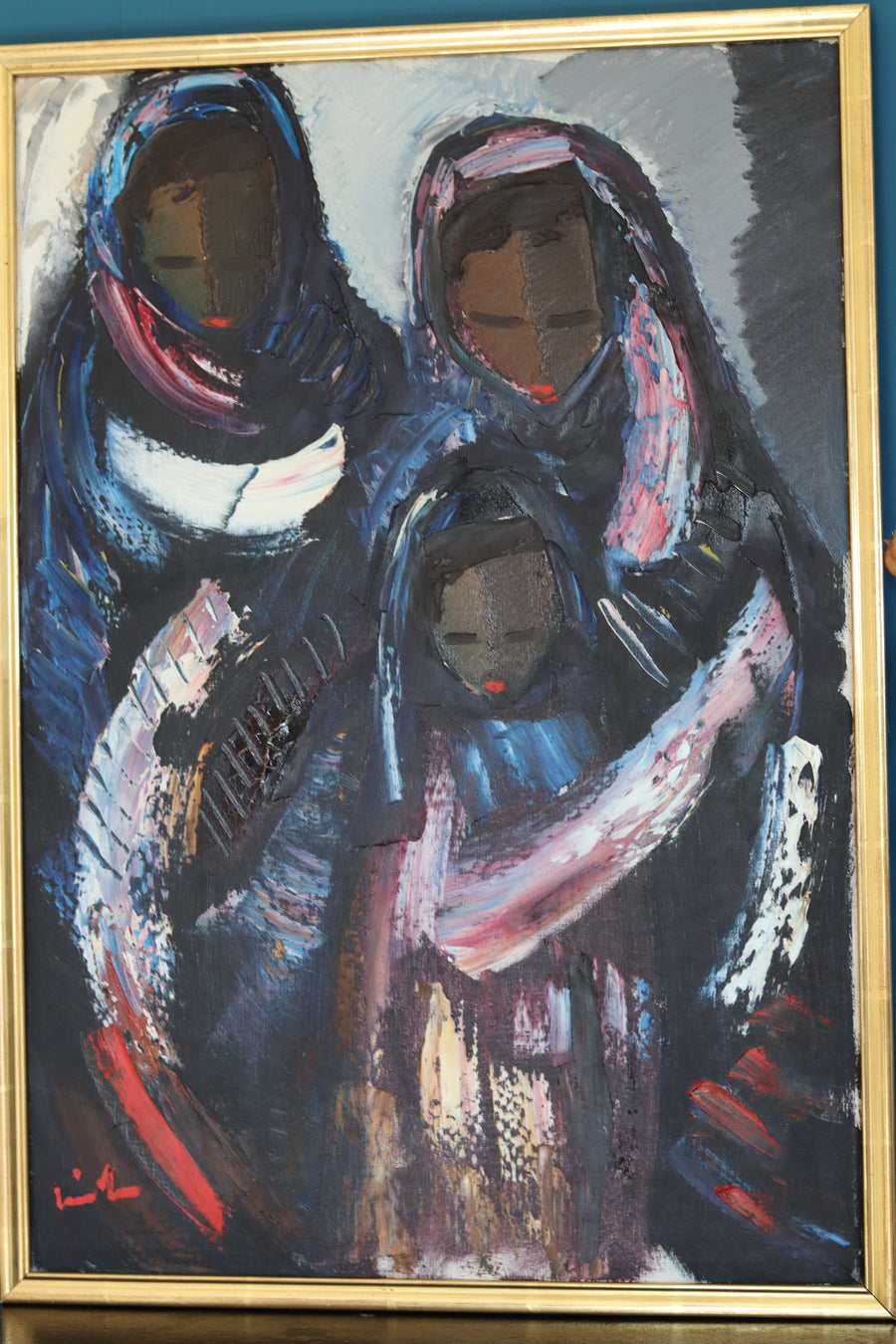 1960's Original Swedish Modernist Still Oil on Panel " Family " by Eric Lo- Framed Noah Ancienne