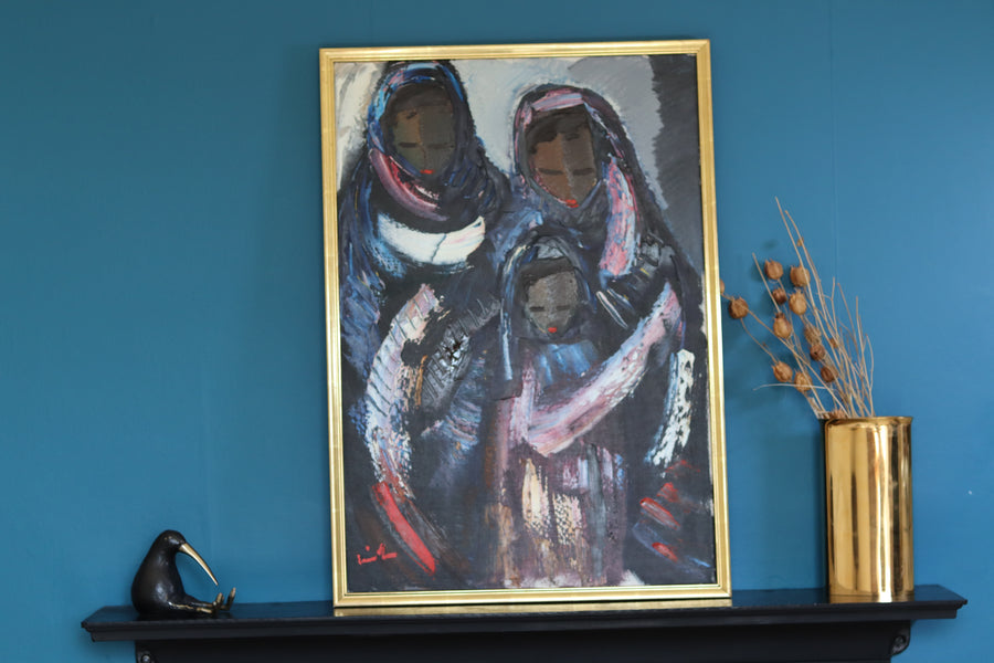 1960's Original Swedish Modernist Still Oil on Panel " Family " by Eric Lo- Framed Noah Ancienne