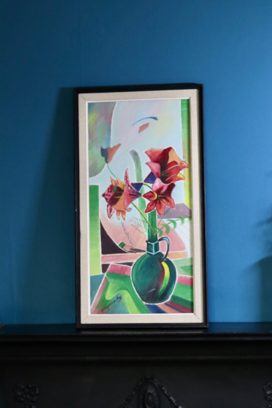 1960's Original Swedish Modernist Still Oil on Panel " Flowers " by Sigfrid Alfons Carlsson - Vintage & Framed Noah Ancienne