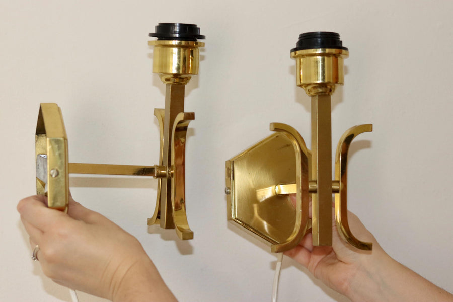 1960's Pair of Mid century Swedish Sconces in Brass, by Aneta Noah Ancienne