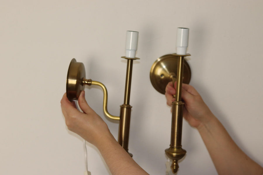 1960's Pair of Vintage Swedish Brass Wall Lamps by Dahlquist and Johansson Noah Ancienne