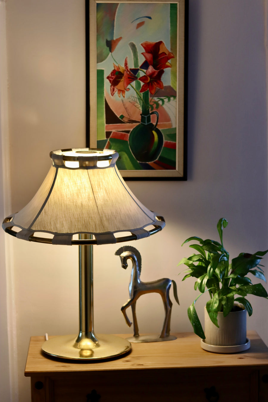 1970's Large Brass Table lamp designed by Anna Ehrner for Ateljé Lyktan Åhus Noah Ancienne