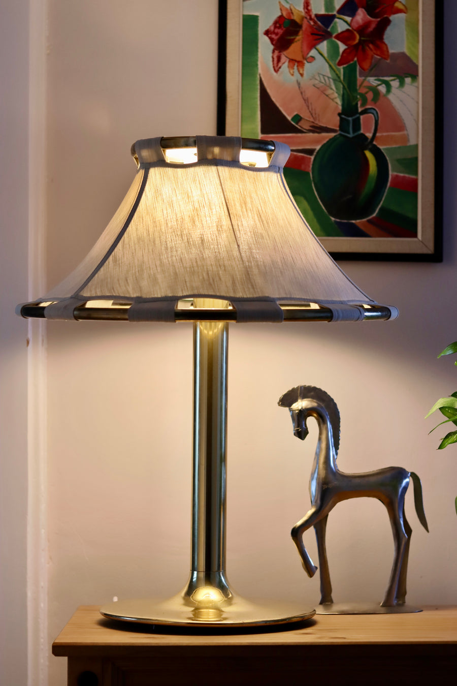 1970's Large Brass Table lamp designed by Anna Ehrner for Ateljé Lyktan Åhus Noah Ancienne