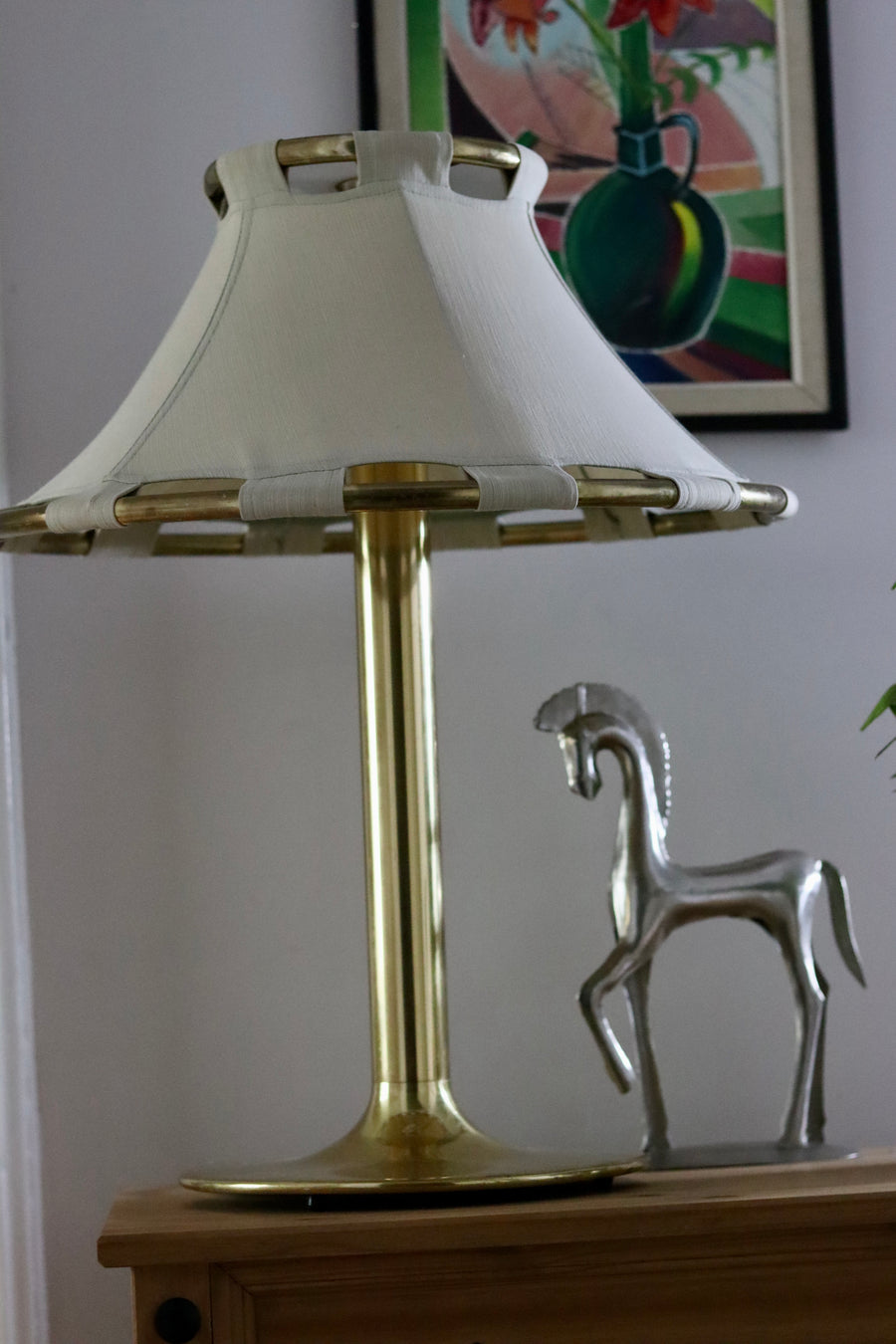 1970's Large Brass Table lamp designed by Anna Ehrner for Ateljé Lyktan Åhus Noah Ancienne