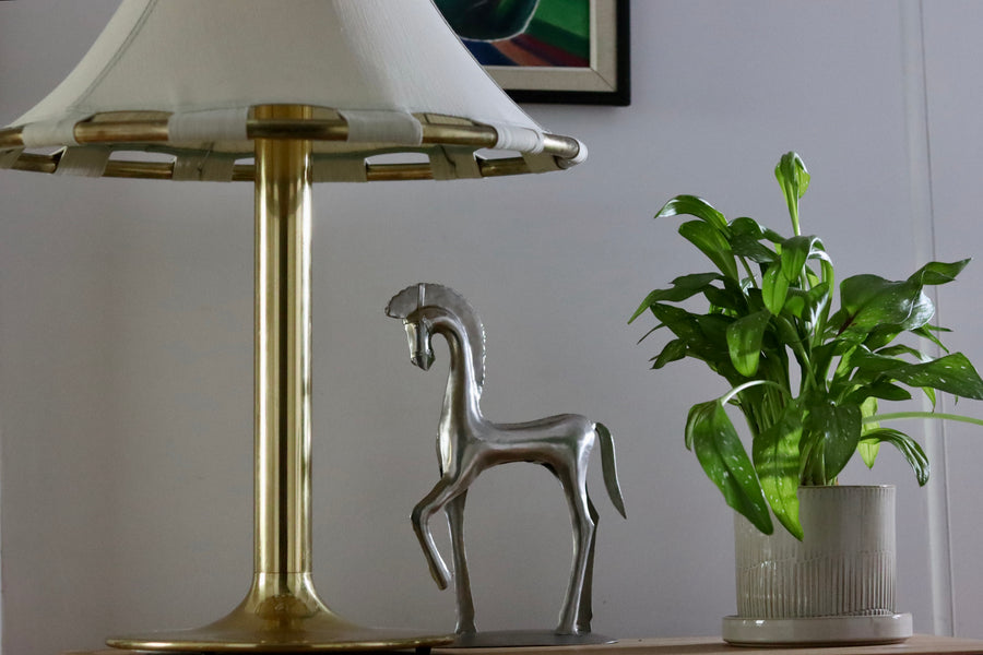 1970's Large Brass Table lamp designed by Anna Ehrner for Ateljé Lyktan Åhus Noah Ancienne