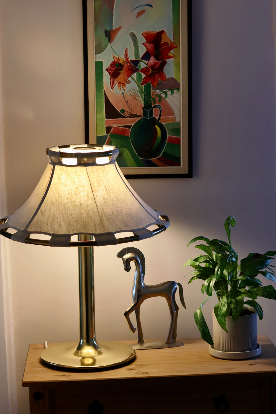 1970's Large Brass Table lamp designed by Anna Ehrner for Ateljé Lyktan Åhus Noah Ancienne