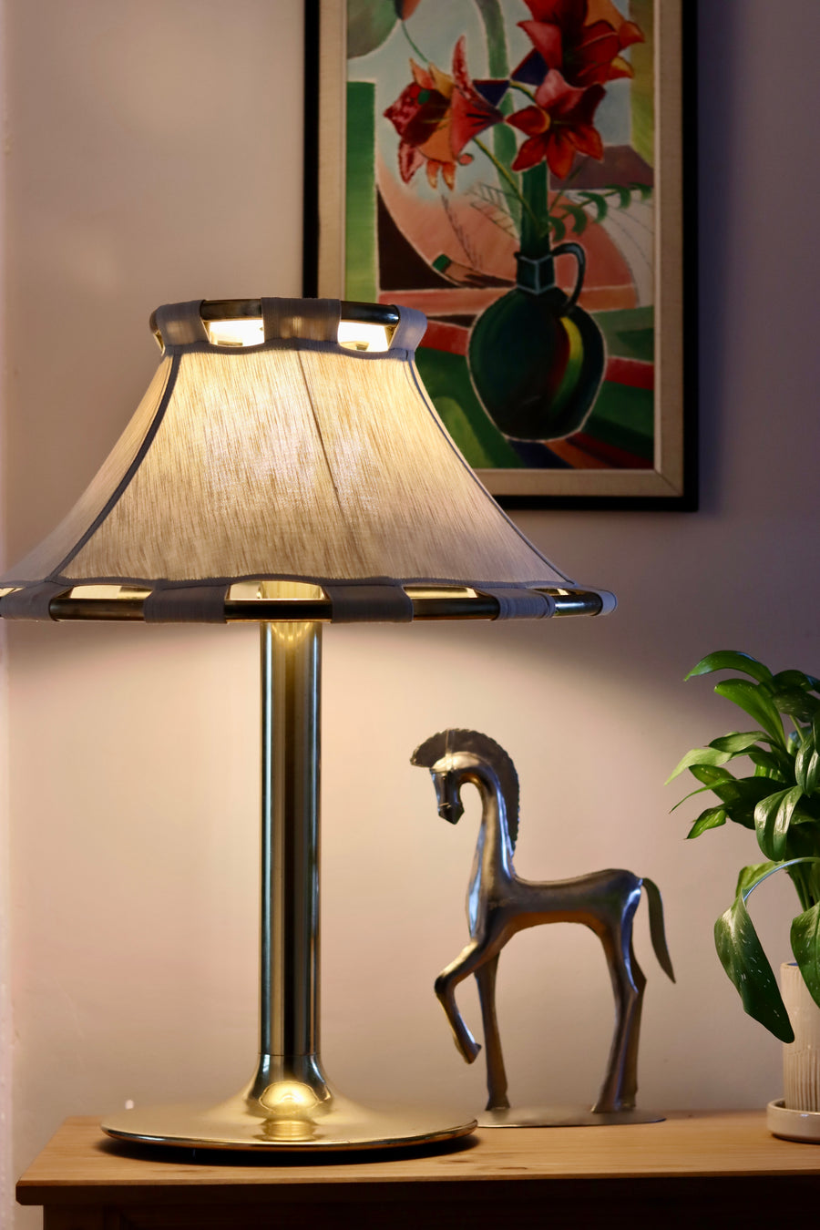 1970's Large Brass Table lamp designed by Anna Ehrner for Ateljé Lyktan Åhus Noah Ancienne