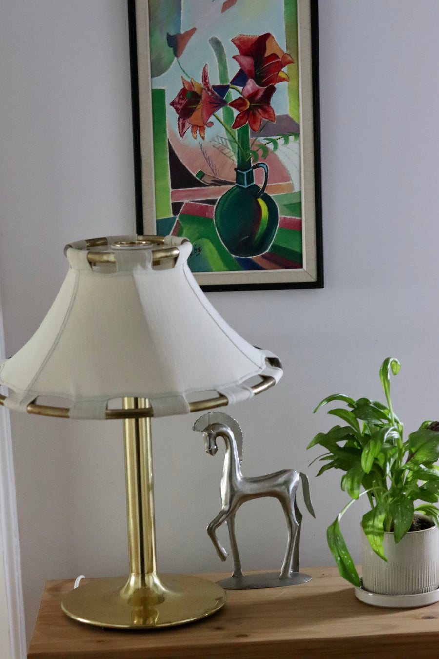 1970's Large Brass Table lamp designed by Anna Ehrner for Ateljé Lyktan Åhus Noah Ancienne