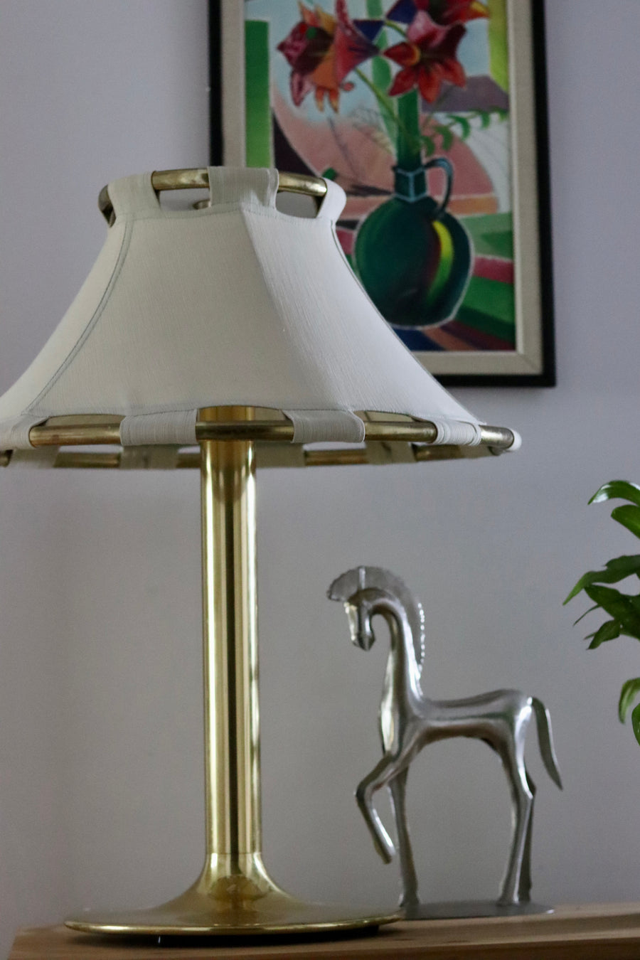 1970's Large Brass Table lamp designed by Anna Ehrner for Ateljé Lyktan Åhus Noah Ancienne