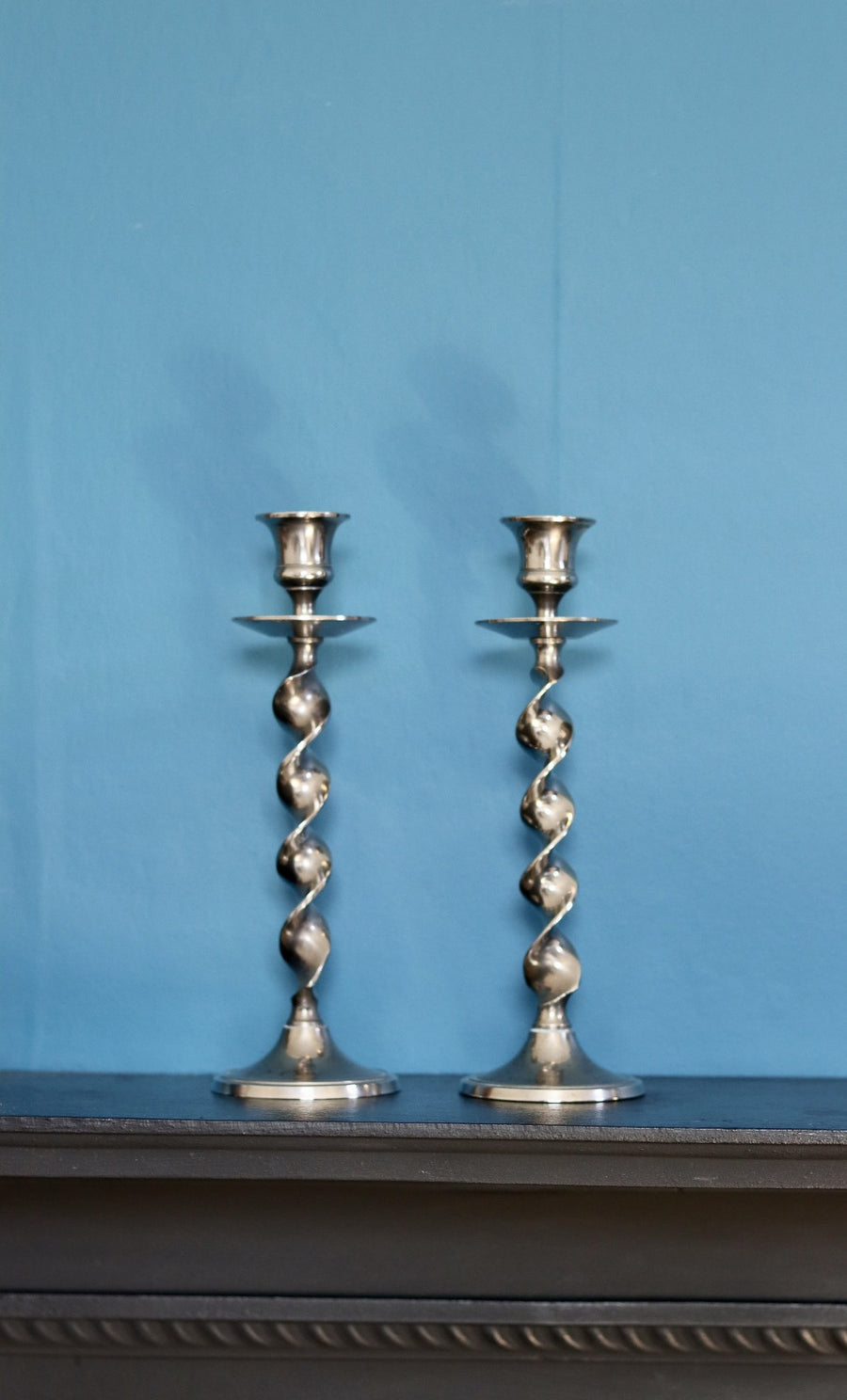 A Pair of Pewter Barley Twist Candlestick Holder Noah Ancienne