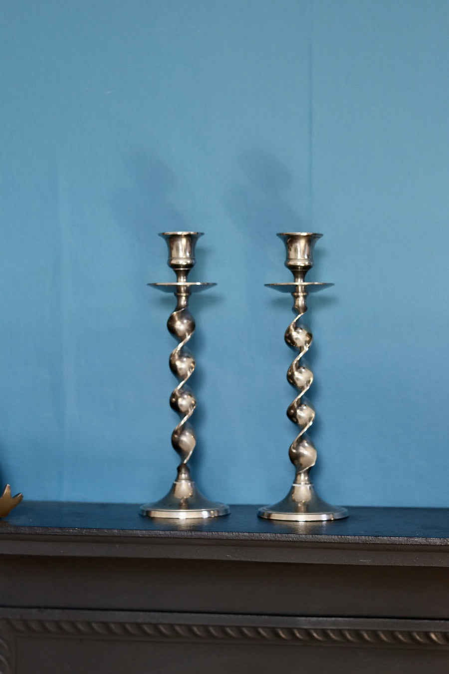 A Pair of Pewter Barley Twist Candlestick Holder Noah Ancienne