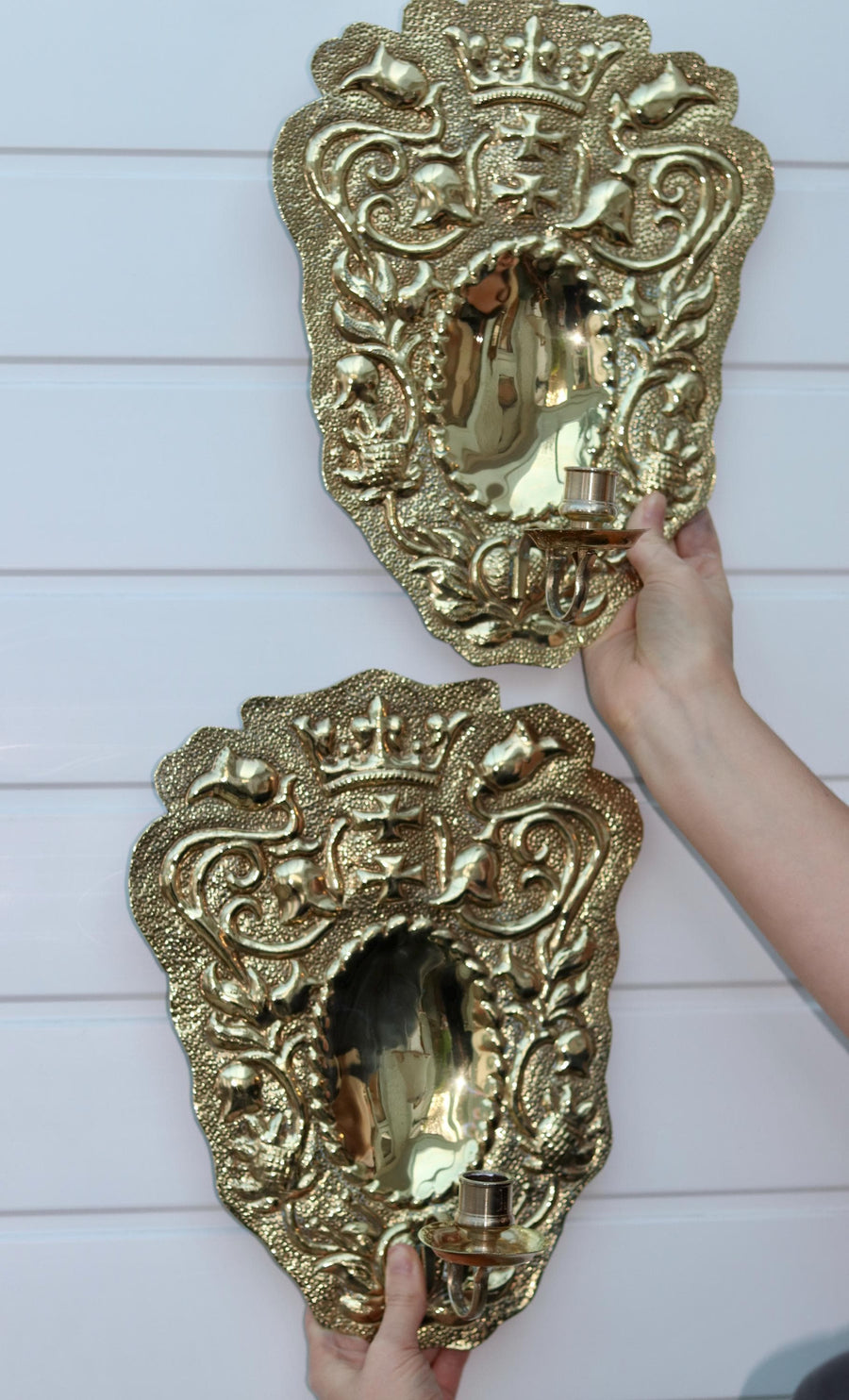 A Pair of baroque Swedish Brass Sconces Noah Ancienne