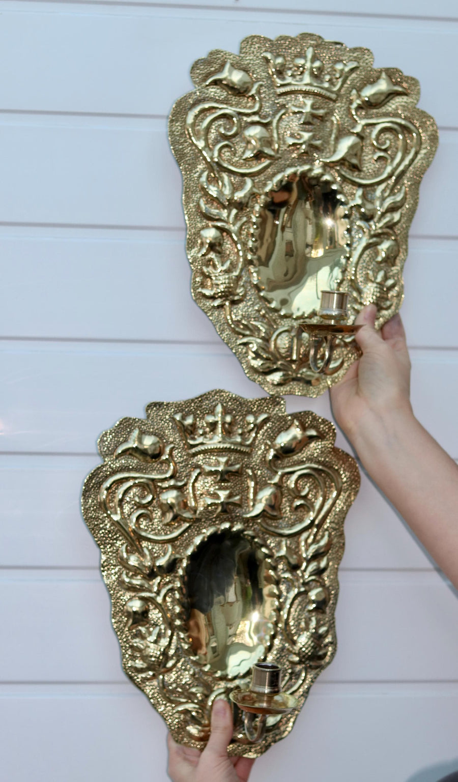 A Pair of baroque Swedish Brass Sconces Noah Ancienne