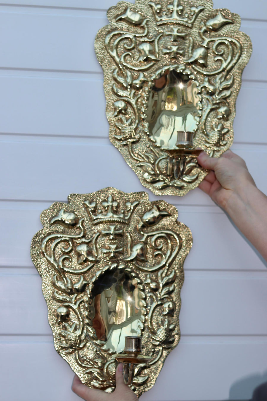 A Pair of baroque Swedish Brass Sconces Noah Ancienne