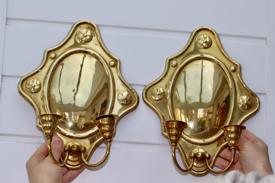 Baroque Style Large Mid-Century Brass Swedish Sconces Noah Ancienne