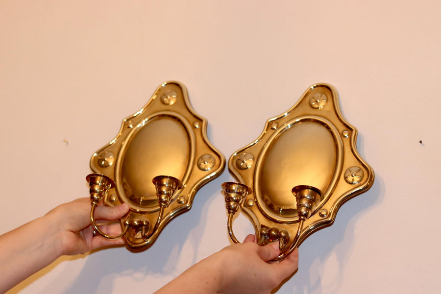 Baroque Style Large Mid-Century Brass Swedish Sconces Noah Ancienne