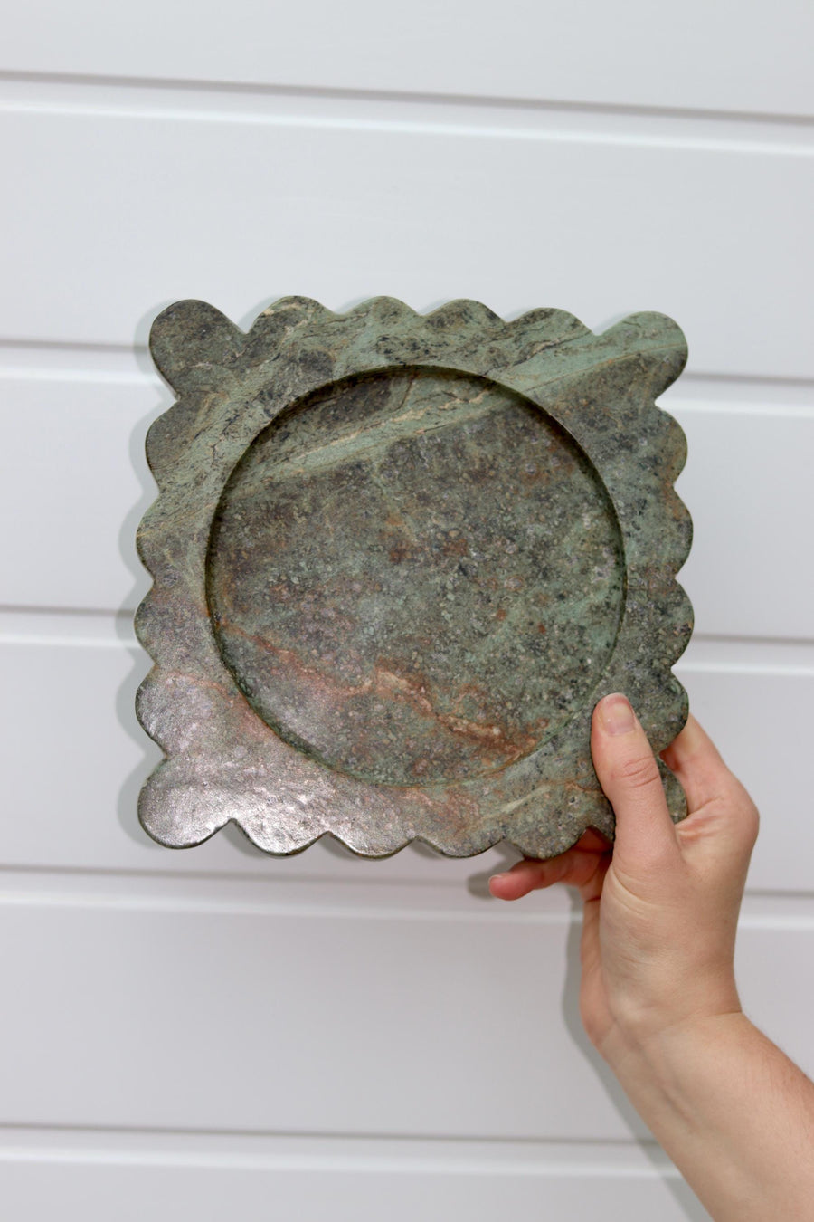 Bianca – Green Square Scallop Marble Tray | W20cm H2cm Noah Ancienne