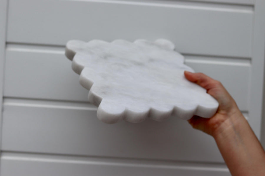 Bianca – White Square Scallop Marble Tray | W20cm H 1cm Noah Ancienne