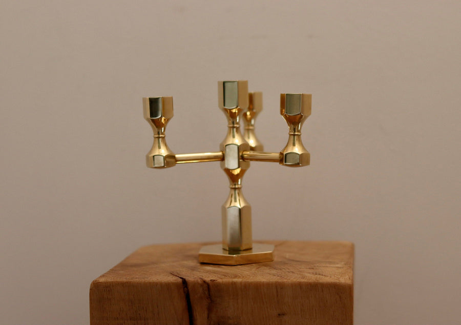 Four-Arm Swedish Brass Candelabra by Lars Bergsten circa 1987 Noah Ancienne