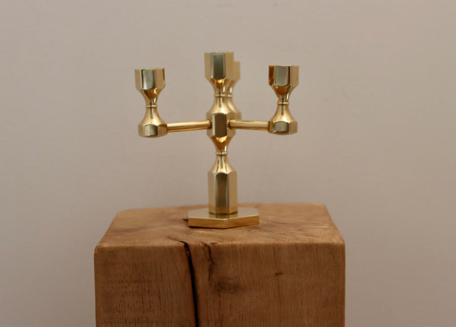 Four-Arm Swedish Brass Candelabra by Lars Bergsten circa 1987 Noah Ancienne