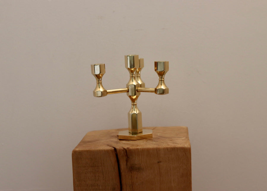 Four-Arm Swedish Brass Candelabra by Lars Bergsten circa 1987 Noah Ancienne