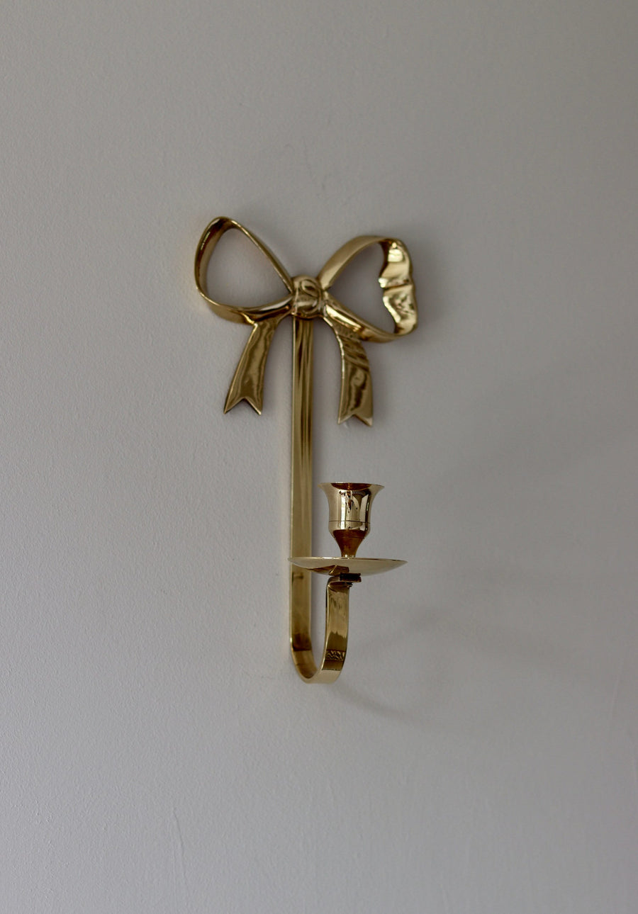 Large Pair of Vintage Brass Bow Sconces Noah Ancienne