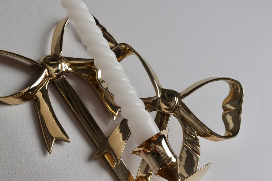 Large Pair of Vintage Brass Bow Sconces Noah Ancienne