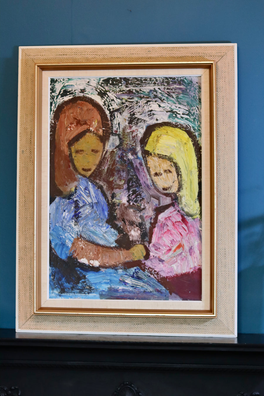 Large Swedish Modernist Oil Painting"Figures"by Gösta Falck circa 1960- Vintage & Framed Noah Ancienne