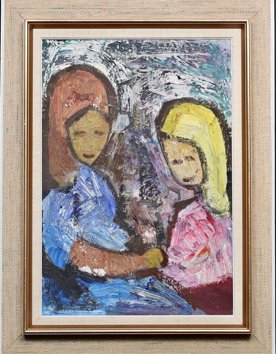 Large Swedish Modernist Oil Painting"Figures"by Gösta Falck circa 1960- Vintage & Framed Noah Ancienne