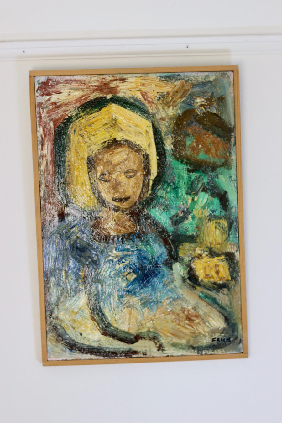 Large Swedish Modernist Oil Painting" Girl "by Gösta Falck circa 1960-Vintage & Framed Noah Ancienne