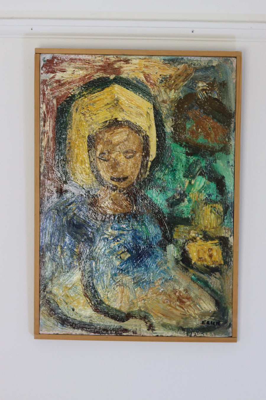 Large Swedish Modernist Oil Painting" Girl "by Gösta Falck circa 1960-Vintage & Framed Noah Ancienne