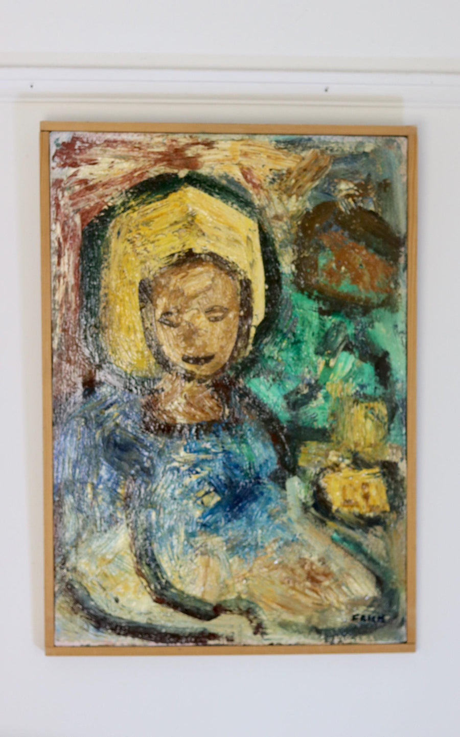 Large Swedish Modernist Oil Painting" Girl "by Gösta Falck circa 1960-Vintage & Framed Noah Ancienne