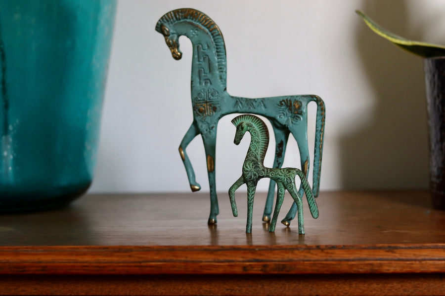 Large Verdigris Brass Etruscan Horse Noah Ancienne