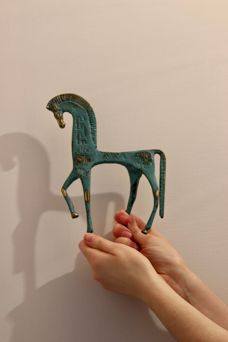 Large Verdigris Brass Etruscan Horse Noah Ancienne