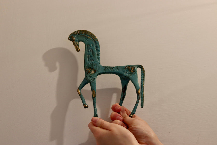 Large Verdigris Brass Etruscan Horse Noah Ancienne