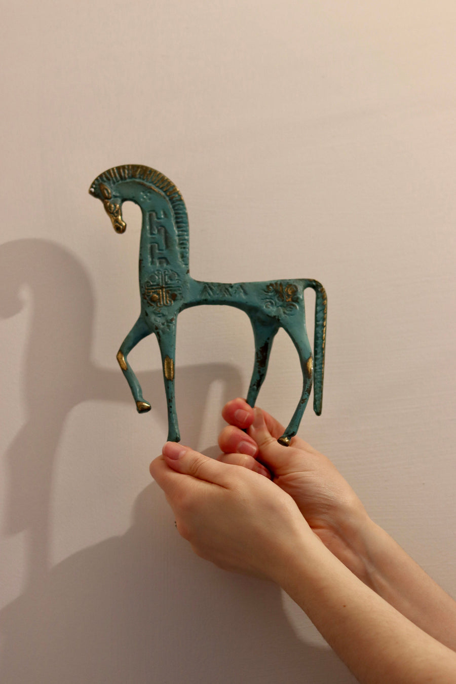 Large Verdigris Brass Etruscan Horse Noah Ancienne